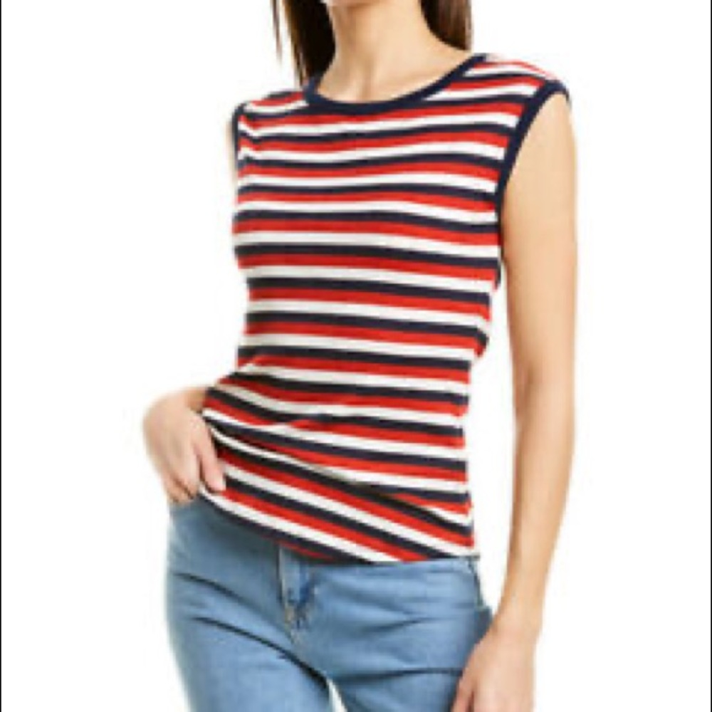 Joie Women’s Tasmin C Ribbed Jersey Top in Red, White and Blue Size XS
